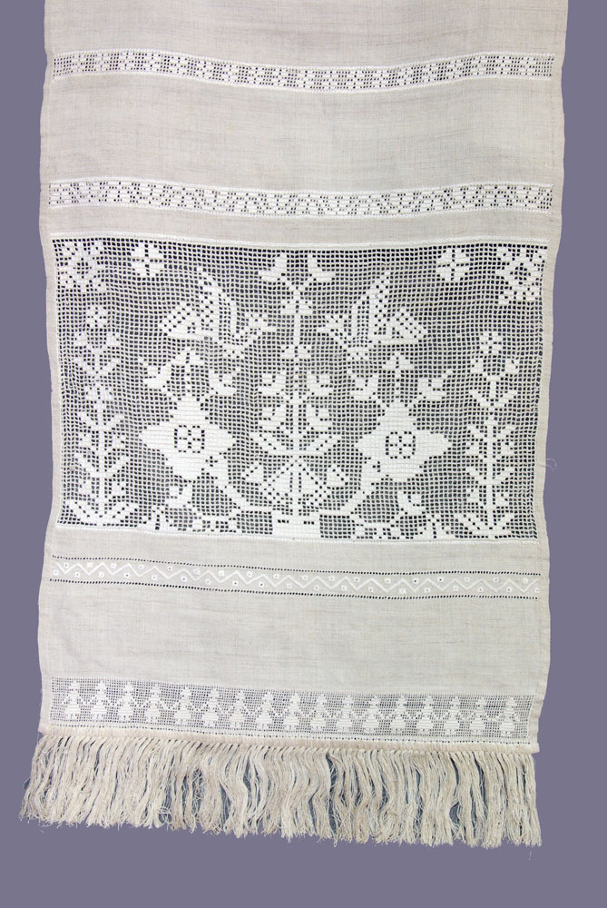 Рушник «Зоре моя вечірняя». 1990. Льон, мережка, лічильна гладь, виколювання, ретязь